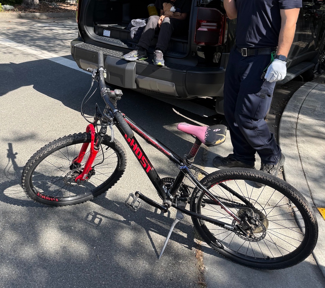 Old lady in new Mercedes hits 8-year-old on bike, leaves the scene